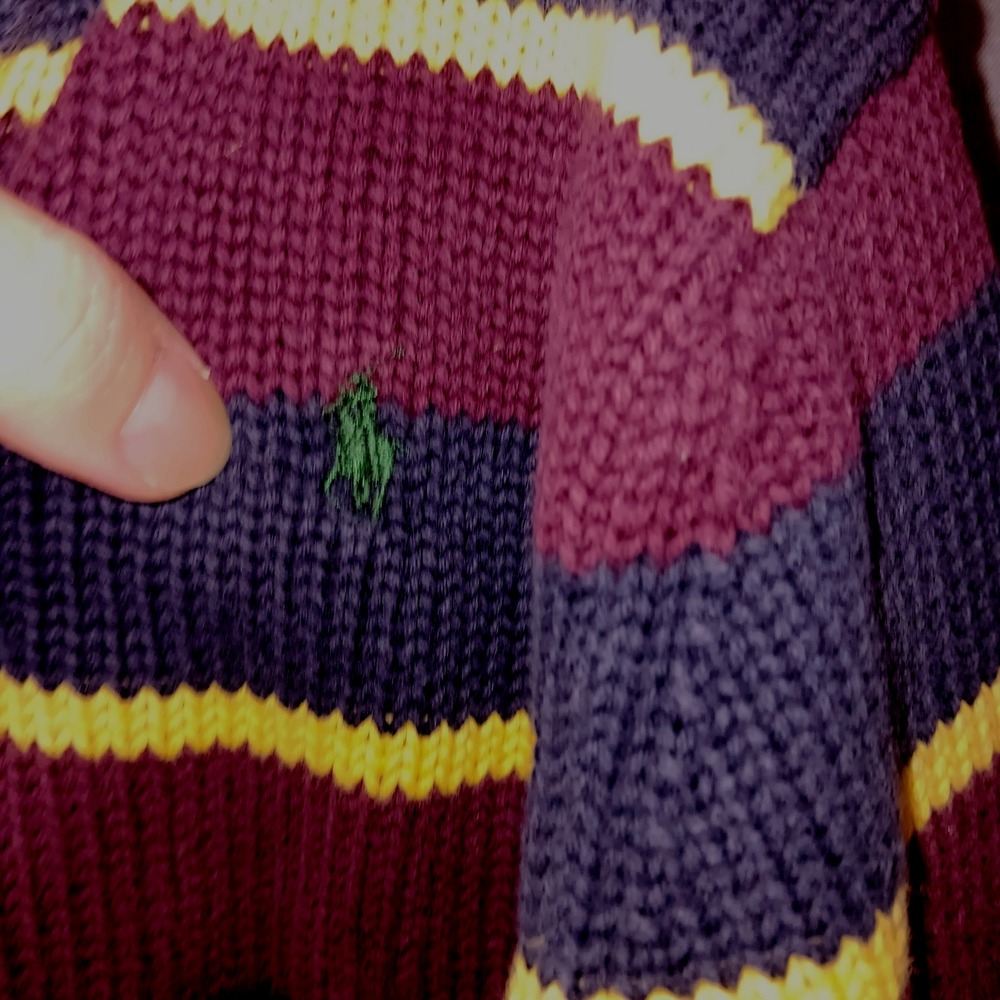 Polo Ralph Lauren Boys Striped Quarter Zip Sweater Maroon Navy Yellow 4 Logo - Picture 3 of 4